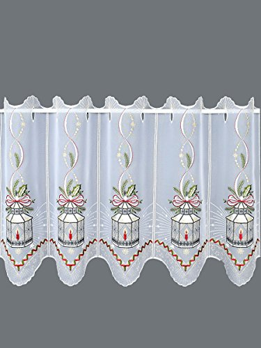 SeGaTeX home fashion Weihnachts-Scheibengardine Laterne Wintergardine Plauener Bunt-Stickerei Spitze 40 x 208 cm