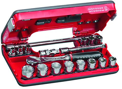 USAG 609 3/8 EB - Assortimento con cricchetto 3/8 in cassetta bimateriale con bussole esagonali (18 pz) 06090012