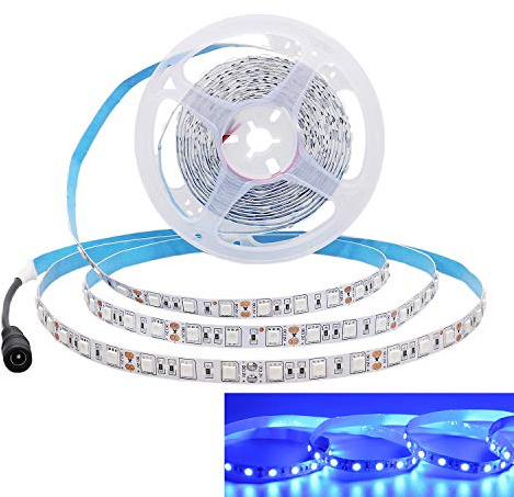 JOYLIT 12V LED Strip 5M Blau 460-465nm IP20 Nicht Wasserdicht, 300LEDs 5050 SMD Flexibler Streifen Licht Selbstklebend Dimmbar LED Band Beleuchtung für Innen Heim Küche usw (Ohne Netzteil)
