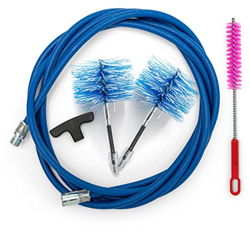 BARETTO Kit Pulizia Stufa a Pellet, Prolunga di 3 Metri per Pulizia dei Tubi della Canna Fumaria con Curvatura a 90°, Scovolino multiuso, Manico e 2 Scovoli Flex in Nylon da 80 mm e 100 mm (3 M)