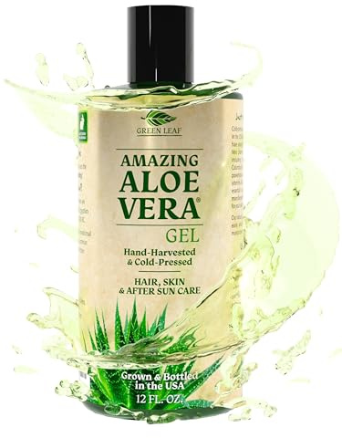 Green Leaf Naturals Amazing Aloe Vera Gel - Freshly Cut, 100% Pure Aloe, Premium Quality, Vegan, Unscented - Natural Sunburn Relief, After Shave, Skin, Face & Hair Care 12oz