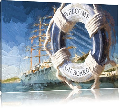 Pixxprint Rettungsring im Hafen, Größe: 120x80cm, Leinwandbild, fertig gespannt, Wandbild, Dekoration, Kunstdruck, kein Poster