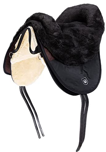 Werner Christ Fellsattel Cloud Spezial Hochwertiger baumloser Lammfell-Sattel, Bare-Back-pad aus echtem Fell, handgefertigter Pferde-Sattel in Natur, braun & anthrazit, Größe Warmblut & Pony
