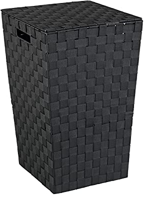 WENKO Wäschetruhe Mod. Adria dekorativ quadratisch schwarz mit Deckel aus Kunststoff-Geflecht und stabilem Metallgestell 48 Liter Maße 33 x 53 x 33 cm