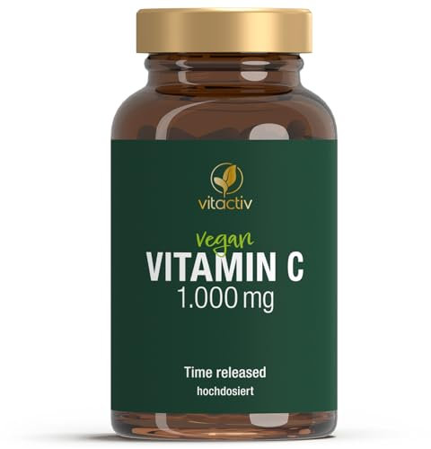 VITACTIV Vitamin C TIME RELEASED - Vitamin C Hochdosiert plus Natürliches Hagebutten Extrakt - Vegan, Zuckerfrei, Hohe Bioverfügbarkeit - Laborgeprüft in Deutschland, 100 Vitamin C Tabletten