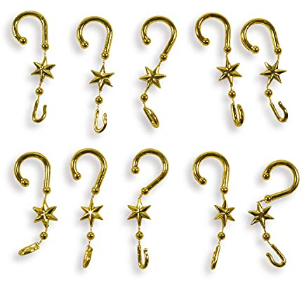 Riffelmacher 14383 - Aufhänger für Baumkugeln, 20 Stück im Beutel, S-Form mit Stern, Gold, Kugelaufhänger aus Kunststoff, Weihnachtsbaum, Dekoration, Weihnachten