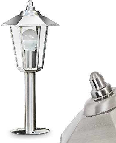 Lampada da esterno Moskau, lampada moderna con base in acciaio inox e lastre di vero vetro, lampada da sentiero 44 cm, lampada da giardino, E27, illuminazione da giardino IP44, senza lampadina/e