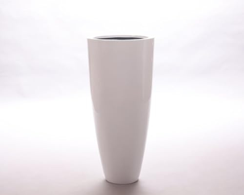 Elegant Einrichten Blumenkübel Fiberglas rund konisch D38xH80cm Hochglanz weiß.