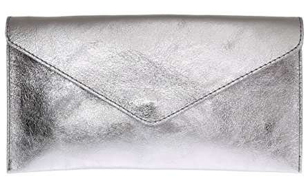 Girly Handbags Womens Genuine Leather Italian Metallic Shimmer Envelope Wrist Clutch Bag Evening Bag