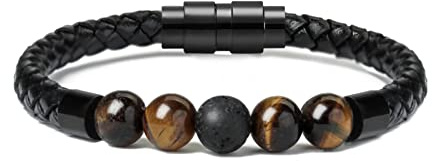 Leather Cremation Memorial Urn Bracelet Lava Stone 316L Stainless Steel Cremation Bangle Keepsake Urn Bracelet for Ashes