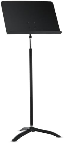 GEWA Pupitre d'orchestre - Métal - Plateau plein - Socle en métal plein stable - Réglage en hauteur par mécanisme à ressort - Extension chromée - Hauteur 105-160 cm - Poids 4,6 kg - noir