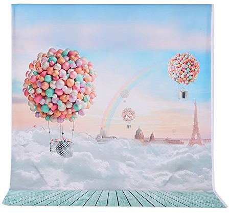 Andoer 1.5 * 2m Fotografie Hintergrund Luftballons Rainbow Blue Sky Muster für Kinder Kinder Baby-Foto-Studio-Portrait Shooting