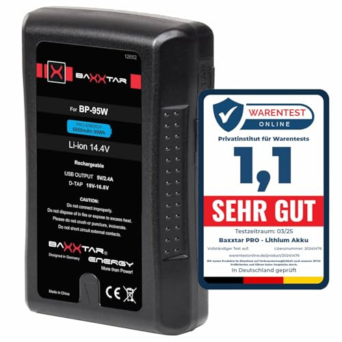 Baxxtar Pro Batterie V-Mount Compatible avec Sony BP-95W - 6600mAh 95Wh (Donc Parmi Les 100Wh après la Politique aérienne de l'UE) D-Tap - USB