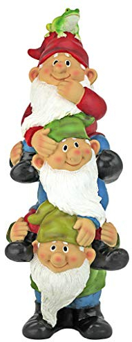 Tower of Three Garden Gnomes - Funny Outdoor Lawn Statues