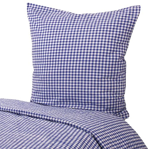 Hans-Textil-Shop Hotelbettwäsche Kariert Blau 155×220 + 80×80 – Baumwolle Seersucker, Karo 1×1 cm, bügelfrei, Kochfest 95°, mit Hotelverschluss, Oeko-TEX® Standard 100