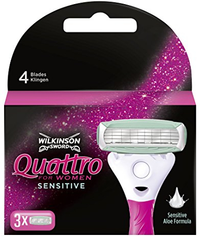 Wilkinson Sword Quattro for Women Sensitive Rasierklingen für Damen Rasierer, 3 St