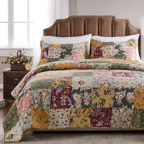 Greenland Home Antique Chic 100% Cotton Authentic Patchwork Quilt Set, Twin/Twin XL, Multicolor