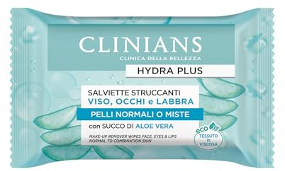 CLINIANS | Toallitas Desmaquillantes Hydra Plus, Oftalmológicamente Testadas, Made in Italy, Pack de 25 Toallitas