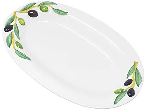 Lashuma Handgemachte Ovale Servierplatte aus Italienischer Keramik im Olivendesign, Servierteller 32x19 cm