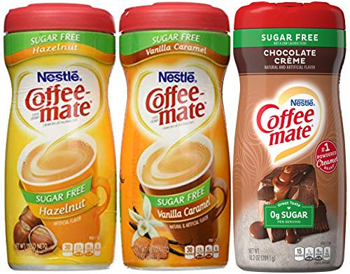 Coffee-mate Sugar-Free 3 Flavor Bundle - Vanilla Caramel Creamy Chocolate And Hazelnut (10.2 Ounce)
