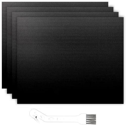 SPARES2GO Universal Teflon Oven Liner Non Stick Heavy Duty Fan Assisted Cooker Lining (Pack of 4 + Brush)