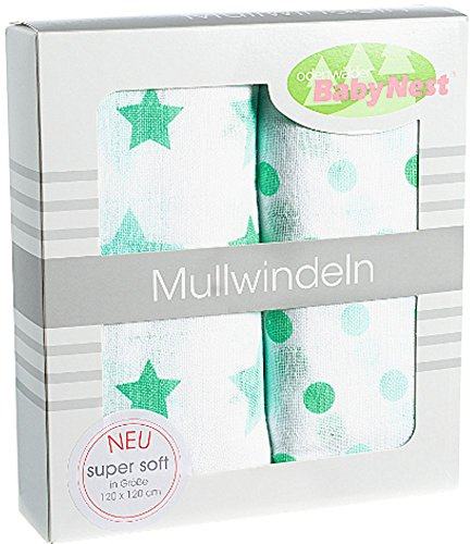 Odenwälder 10085-516 Doppelmull Windeln 2er Box Sterne/Tupfen applemint
