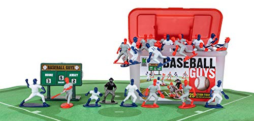 Kaskey Kids Baseball Guys, Red Gray vs. Blue White, 29 Pieces in Each Set, Includes 2 Teams, Accessories, and Travel Storage Case, Nostalgic Sports Action Figures for Imaginative Play, Ages 3 and Up