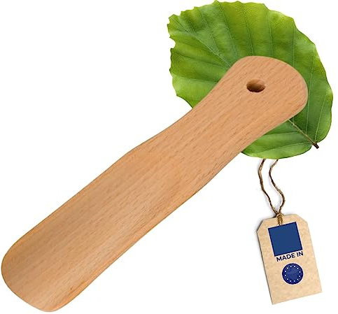 HOFMEISTER® Calzador de madera, ponerse y quitarse zapatos y botas de forma rápida y suave, resistente calzador de haya aceitado, 15,5 cm, adecuado para niños.