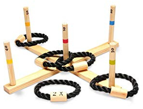 BS Toys Ringwurfspiel - Wurfspiel fur Kinder - Spiel aus Holz mit - 5 Spielstaben - Partyspiel - Für Drinnen und Draußen