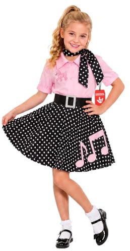 Fun Shack Deguisement Rock Annees 50 Fille, Costume Retro Halloween | Robe Noire, Ceinture & Foulard, Look Rétro Années 50, À Enfiler, Parfait pour Halloween, Idéal pour les Jeux de Rôle