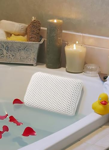 Waterproof Bath Pillow Cushion Headrest with Suction Cups (White)