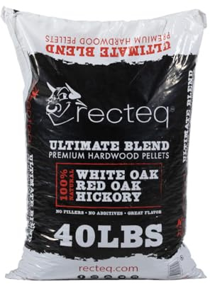 recteq Ultimate Premium Hardwood Grilling Cooking Pellet Barbecue BBQ Grill Smoker Blend with Red Oak, White Oak, Hickory Wood Pellets for Smokers, 40 Pound Bag