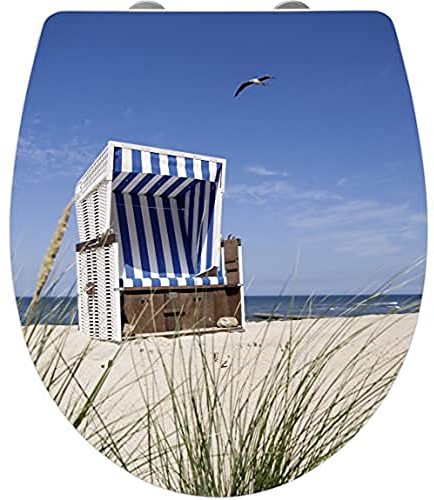 WENKO WC-Sitz Mod. Strandkorb Hochglanz Acryl mit Absenkautomatik hygienischer Toilettendeckel aus antibakteriellem Duroplast 39 x 45 cm