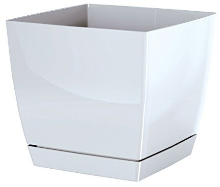 Begonya pot de fleur carré frais avec soucoupe 15,5 x 15,5 x 14,2 cm en couleur blanche