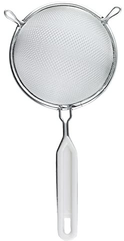 Passoire en métal étamé avec poignée en métal et plastique, diamètre 12 cm, longueur 26 cm