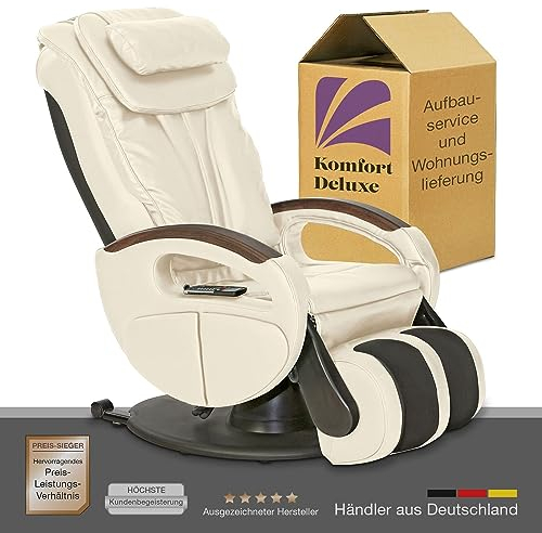 maxVitalis Shiatsu Massagesessel mit Wärmefunktion, Fernsehsessel rollbar, Drehbar, Relaxsessel elektrisch verstellbar, Shiatsu-Massage, 6 Massagearten & 6 Programme Kunstleder (Creme)