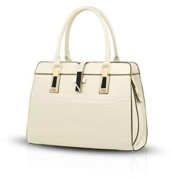Nicole&Doris Damen Handtaschen Neue Umhängetasche Lackleder Shell Schultertasche Henkeltaschen Tasche für Frauen Cremeweiß