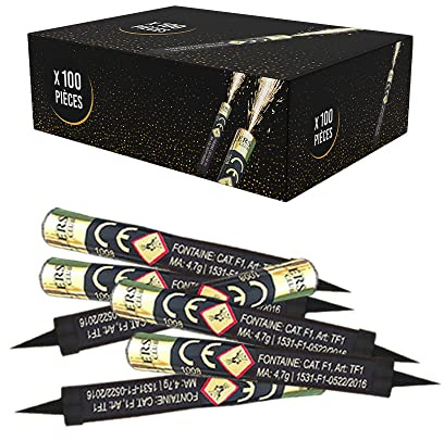 Lot de 100 Fontaines lumineuses durée 1 minute pour gâteau et bouteille de champagne - longueur 12 cm + 1 allume bougie flexible métal re