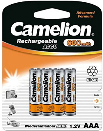 Camelion 17006403 - Pilas Recargables NI-MH AAA o HR03, 4 Unidades, Capacidad 600 mAh, Recargables, para Dispositivos electrónicos para garantizar un Suministro óptimo de energía