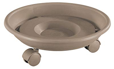 WAGNER Pflanzenroller Serie K Ø 27,5 x 8,5 cm I Untersetzer & Blumenroller für Außenbereich + Innenbereich I Kübelroller aus Kunststoff, Taupe I Tragkraft 30 kg I Made in EU - 20102401