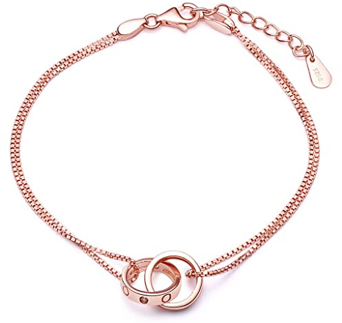INFINITE U Damen Elegant Charm Armband 925 Sterling Silber Zirkonia Verflochtene Ringe Verstellbare Kette Rose Gold Silber One Size, Zirkonia, One Size, Zirkonium, Zirkonia