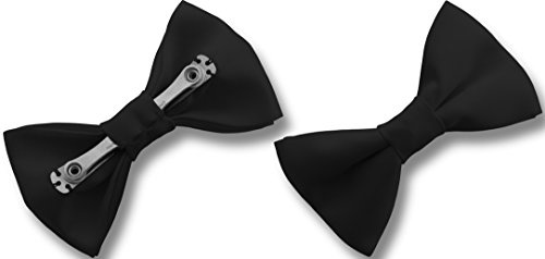 Great British Tie Club Men's Satin CLIP ON Bow Ties (Black)