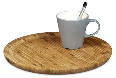 Relaxdays Servierplatte Bambus rund D ca. 33 cm Bambusteller zum Anrichten als Servierteller und Serviertablett für Wurst Käse uvm. nutzbar Snacktablett auch als Dekoteller, natur, 33 x 33 x 2.5 cm