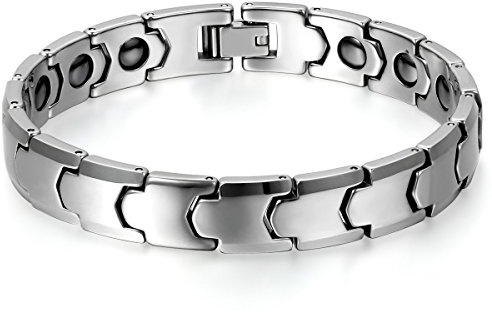 JewelryWe Smycke, herr, magnetarmband, volframkarbid, 12 mm bred, sexkantig, länk, fantastisk, solid, polerad, magnetiskt armband, länkarmband, silver/guld, 8' (203mm), Volframkarbid