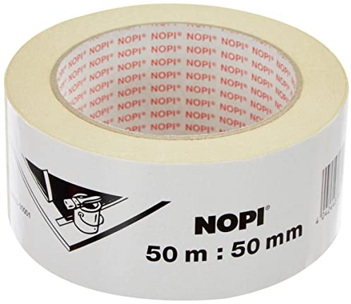 tesa NOPI Malerkrepp - Malerband-Rolle - Hellbeige - 50 m x 50 mm | Abdeckband mit Naturkautschuk-Klebmasse für besonders starken Halt - bis zu 4 Tage lang rückstandslos entfernbar