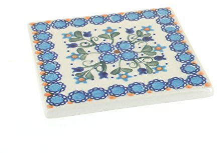 Blue Rose Polish Pottery - Blue Savannah Tile - 4.5 Square - Ceramic Decorative Tile for Kitchen Backsplash, Trivet or Wall Art