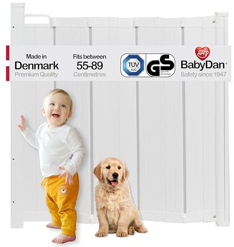 BabyDan Guard Me, Auto Retractable Stair Gate, Fits openings between 55-89 cm/21.7-35 in, White, Made in Denmark - Baby Gate/Safety Gate (Pet Gate/Dog gate)