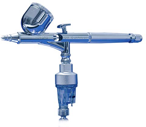 Custom Micron C Airbrush (ICM 4002) Version 2 by Iwata, Features a Square Shaped Trigger, Crown Cap Deck on End of Handle, .23mm Needle and Nozzle, Silver