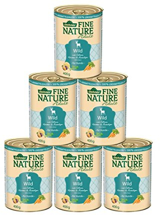 Dehner Fine Nature Hundefutter, Nassfutter in Lebensmittelqualität, für ausgewachsene Hunde, Wild, 6 x 400 g Dose (2.4 kg)