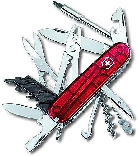 Victorinox Cyber Tool M Swiss Army Knife, Medium, Multi Tool, 32 Functions, Blade, Bits, Red Transparent